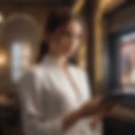 Elegant woman using a futuristic tablet to access HBO Max