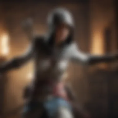 Creative portrayal of an Assassin's Creed figure in action-packed combat scene