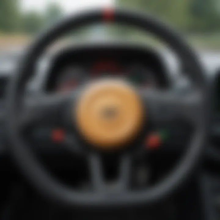 Close-up of steering wheel technology and features