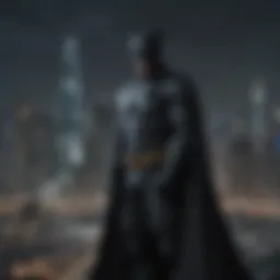 Batman standing heroically against a city skyline