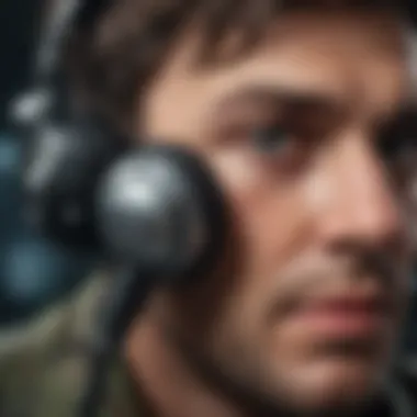 Close-up of high-quality noise-canceling microphone on PC headset