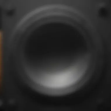 Close-up of a premium subwoofer speaker showcasing sound ports