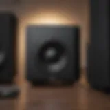 High-fidelity subwoofer speaker setup beside a PC