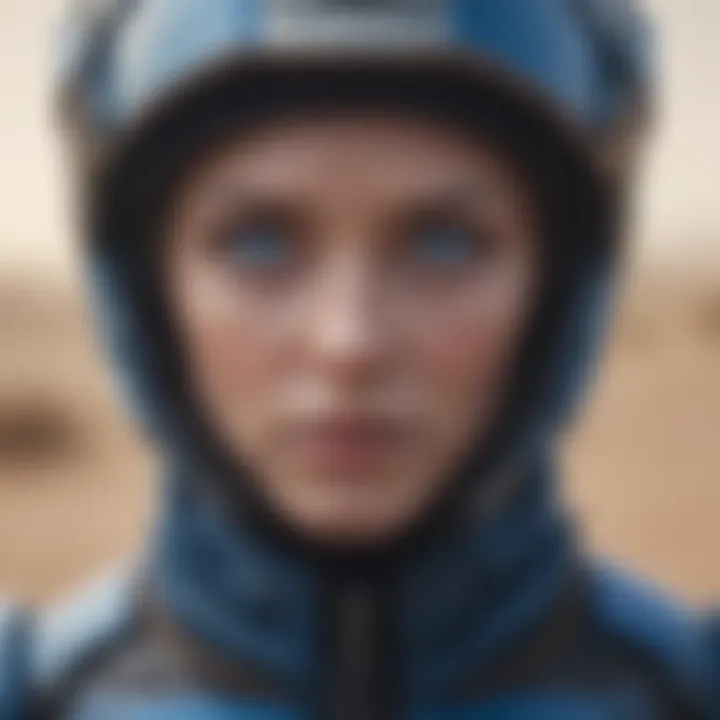 Intriguing blue-eyed character in futuristic attire