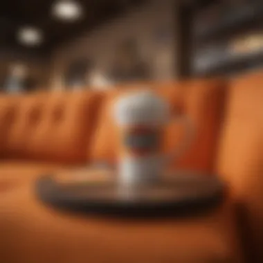 Central Perk coffee cup on the iconic orange sofa