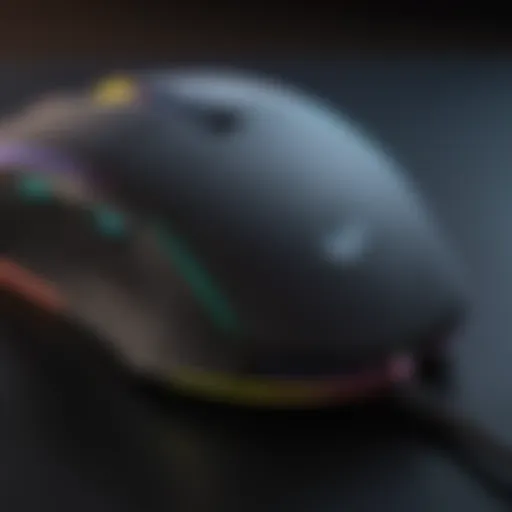 Close-up of a budget gaming mouse showcasing its ergonomic design and RGB lighting