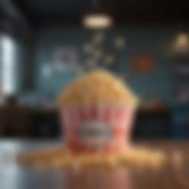 A colorful popcorn bucket overflowing with laughter