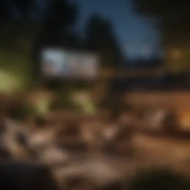 Creating a Comfortable Outdoor Movie Atmosphere A cozy backyard with comfortable seating arranged for movie watching