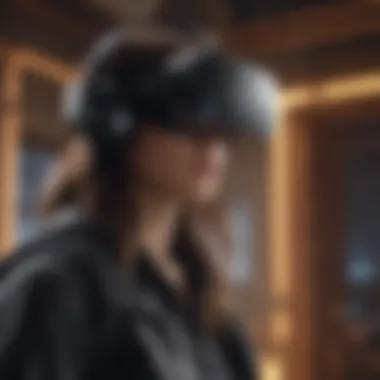 A person immersed in a virtual reality gaming experience.