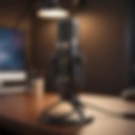 Modern condenser microphone on stylish desk