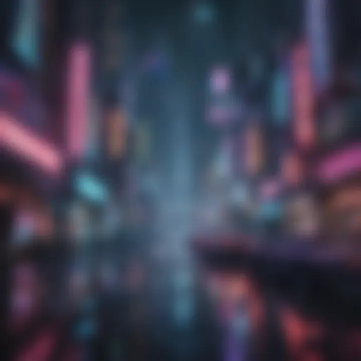 Futuristic cityscape filled with neon lights and cyberpunk vibes