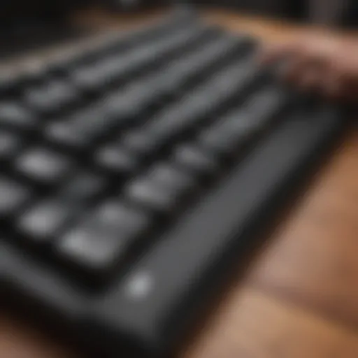 A close-up view of ergonomic keyboard design highlighting wrist support.