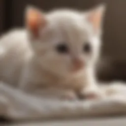 Tiny kitten being gently brushed with flea comb