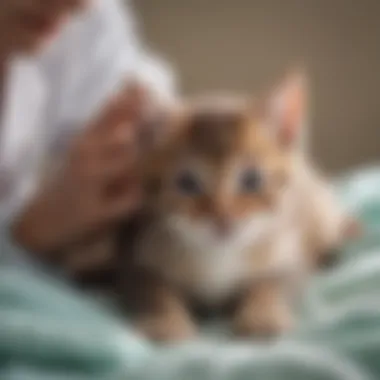 Veterinarian examining newborn kitten for fleas