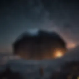 Enigmatic silhouette of an umbrella against a starlit sky