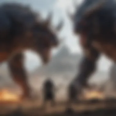 Epic Battle Scene Between Warrior and Behemoth