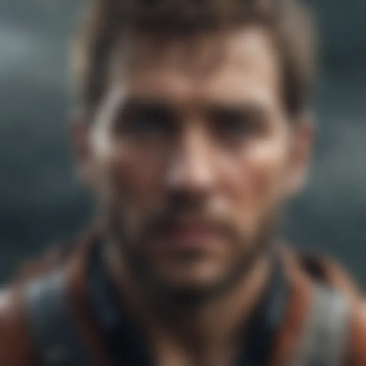 Dramatic scene of a protagonist facing their fears in a storm