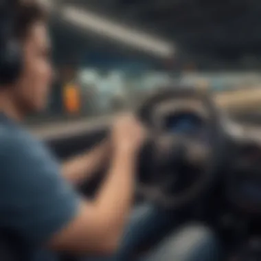 Gamer enjoying a racing game with an affordable steering wheel