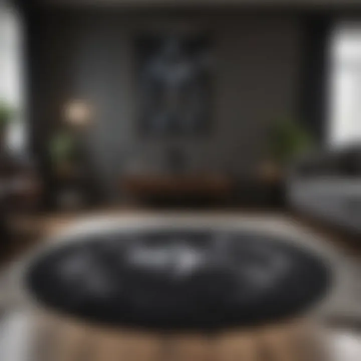 Batman-themed rug in a stylish living room