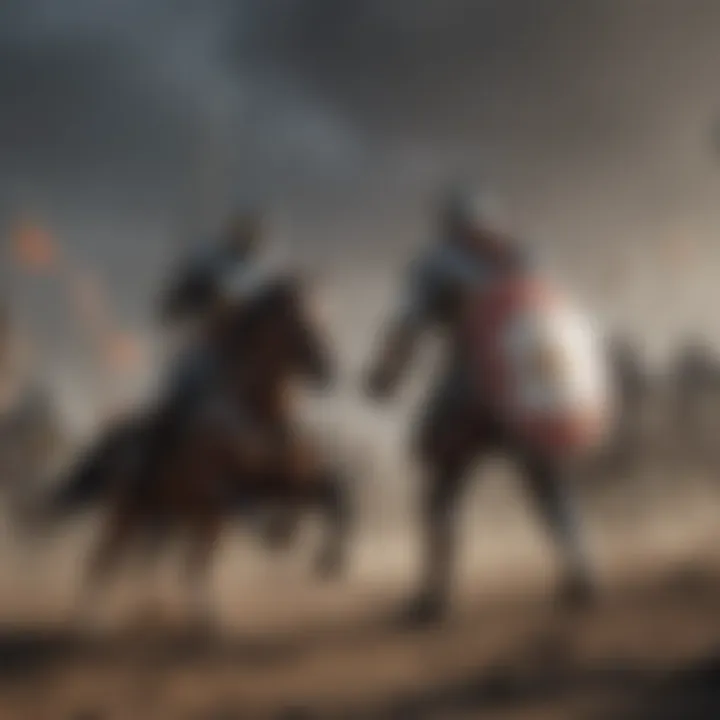 Medieval battlefield with knights engaging in combat