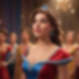 A vibrant scene from a classic Disney musical showcasing iconic characters singing.