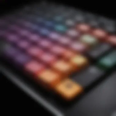 Close-up of the Ducky Keyboard showcasing its customizable keycaps and vibrant RGB lighting.