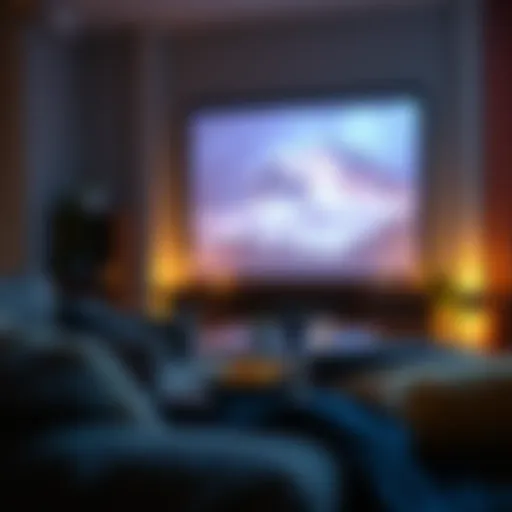 A cozy movie night setting with snacks and ambient lighting