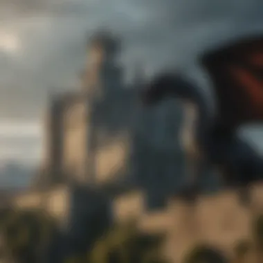 Dragon's shadow looming over a castle