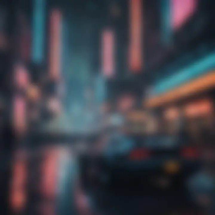 A cyberpunk-inspired metropolis filled with advanced technology and neon signs