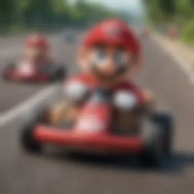 Iconic Mario Kart characters racing on a vibrant track