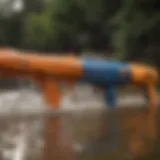 A vintage collection of Nerf water soakers showcasing their evolution over time.