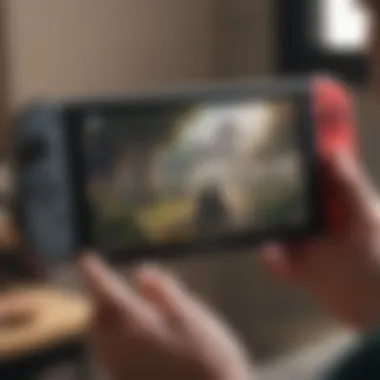 User interacting with the Nintendo Switch while using the flip cover, emphasizing the gaming experience.