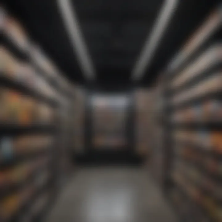 Artistic representation of a comic book store with shelves filled with various comic editions