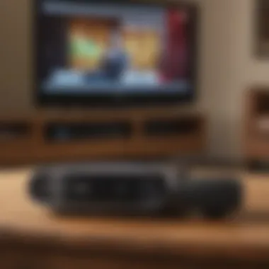 Close-up of RCA Roku projector's interface and remote control