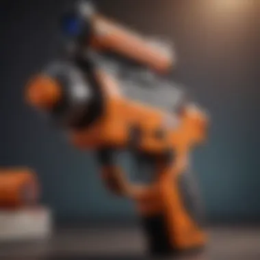 A close-up view of a semi-automatic Nerf gun showcasing its sleek design and features.