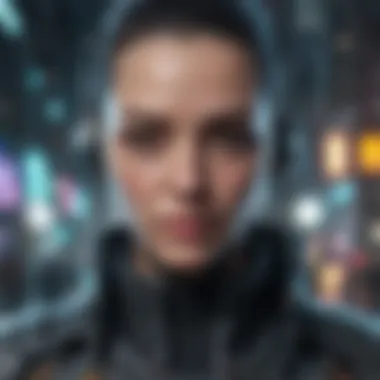 Iconic Cyberpunk Elements Illustration of iconic cyberpunk elements such as holograms and cybernetic enhancements