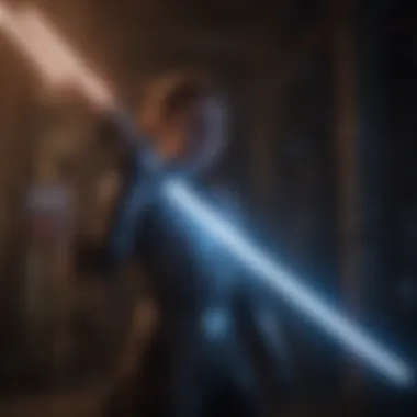 Artistic representation of lightsabers glowing in a dark environment