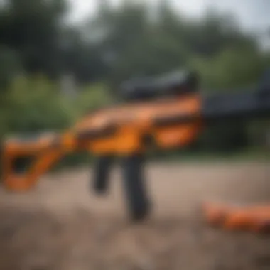 A demonstration of a Nerf automatic rifle in action during play.