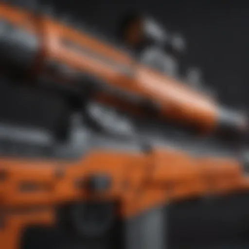 A close-up view of a Nerf automatic rifle showcasing intricate design details.