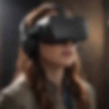 User immersed in virtual reality experience with Oculus