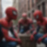 Three Spider-Man actors in a dramatic scene