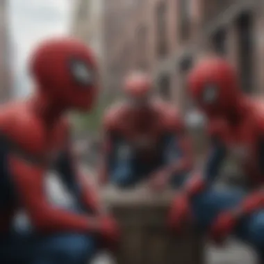 Three Spider-Man actors in a dramatic scene