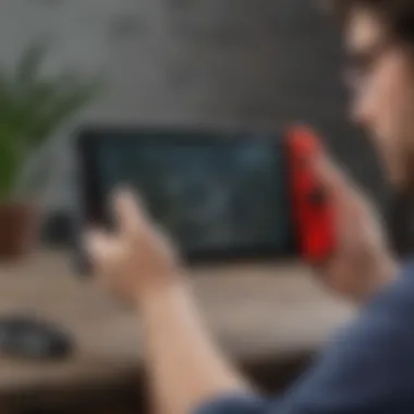 User engaging with the Nintendo Switch console in various play modes