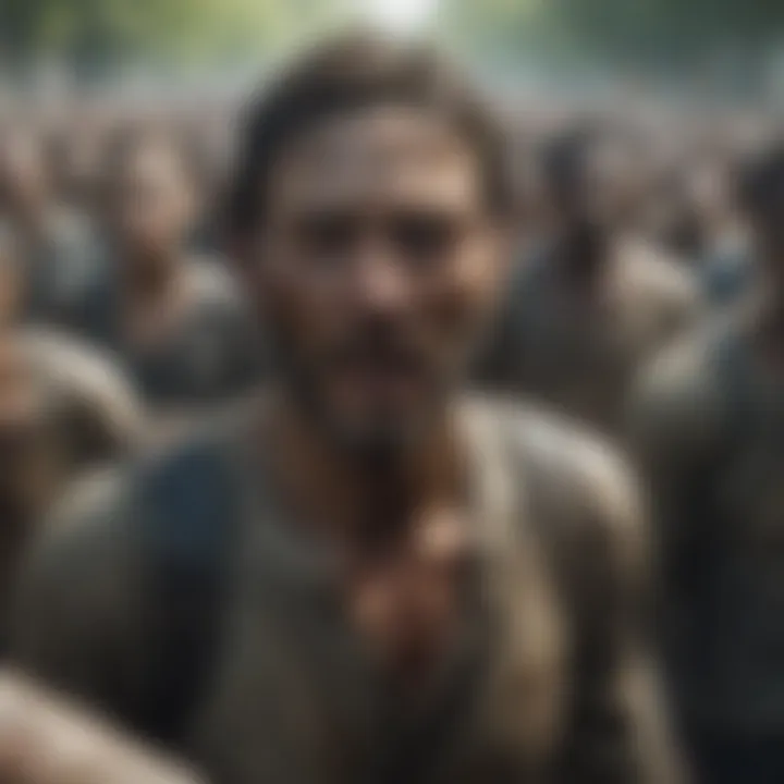 Main character facing a horde of zombies