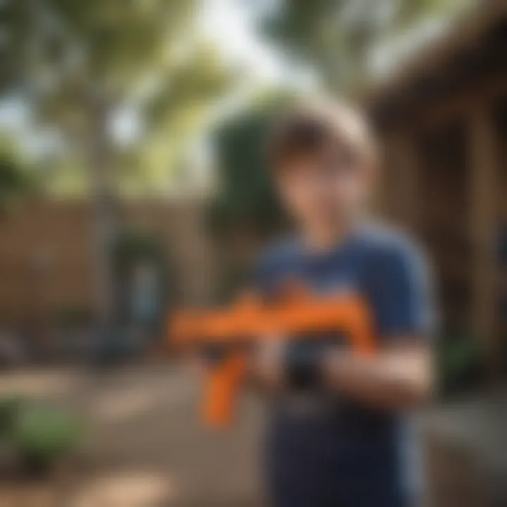 Children playing with Nerf guns in a backyard setting