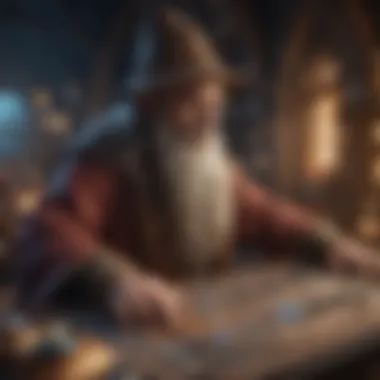 Illustration of a wizard navigating through the gaming interface