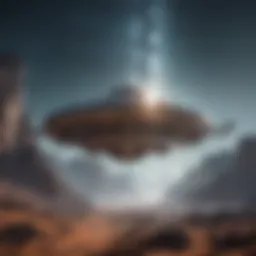 Otherworldly spacecraft hovering above a mysterious alien planet