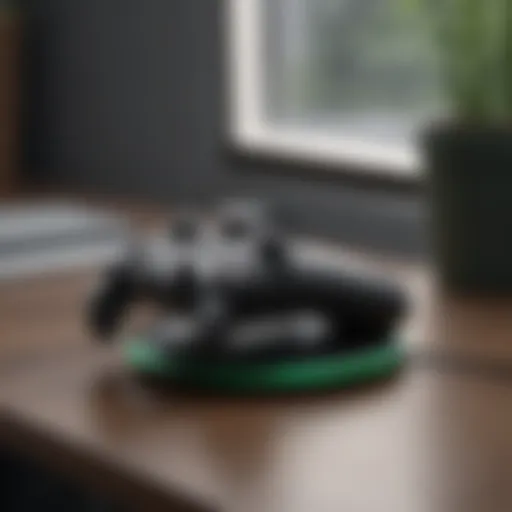 An elegant view of the Xbox Series X controller wireless charger showcasing its sleek design.