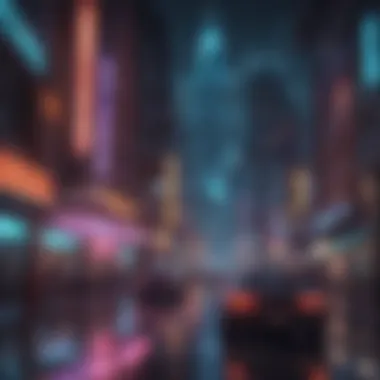 Futuristic VR RPG cityscape with neon lights