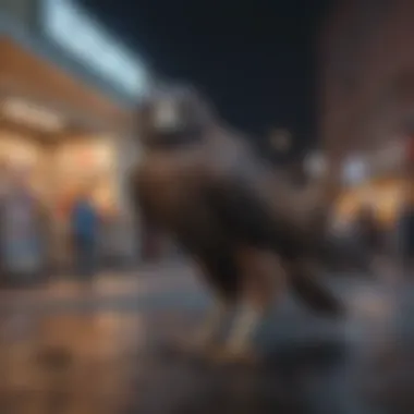 Glowing eyes of Night Hawk against Walmart store backdrop